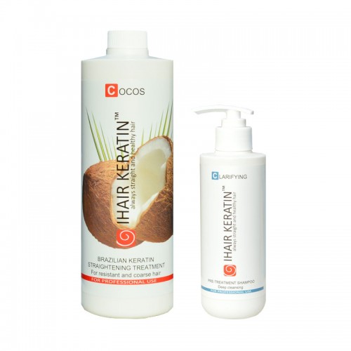 Keratin straightening treatment Cocos 1000ml+Clarifying Shampoo Ihair Keratin 250ml